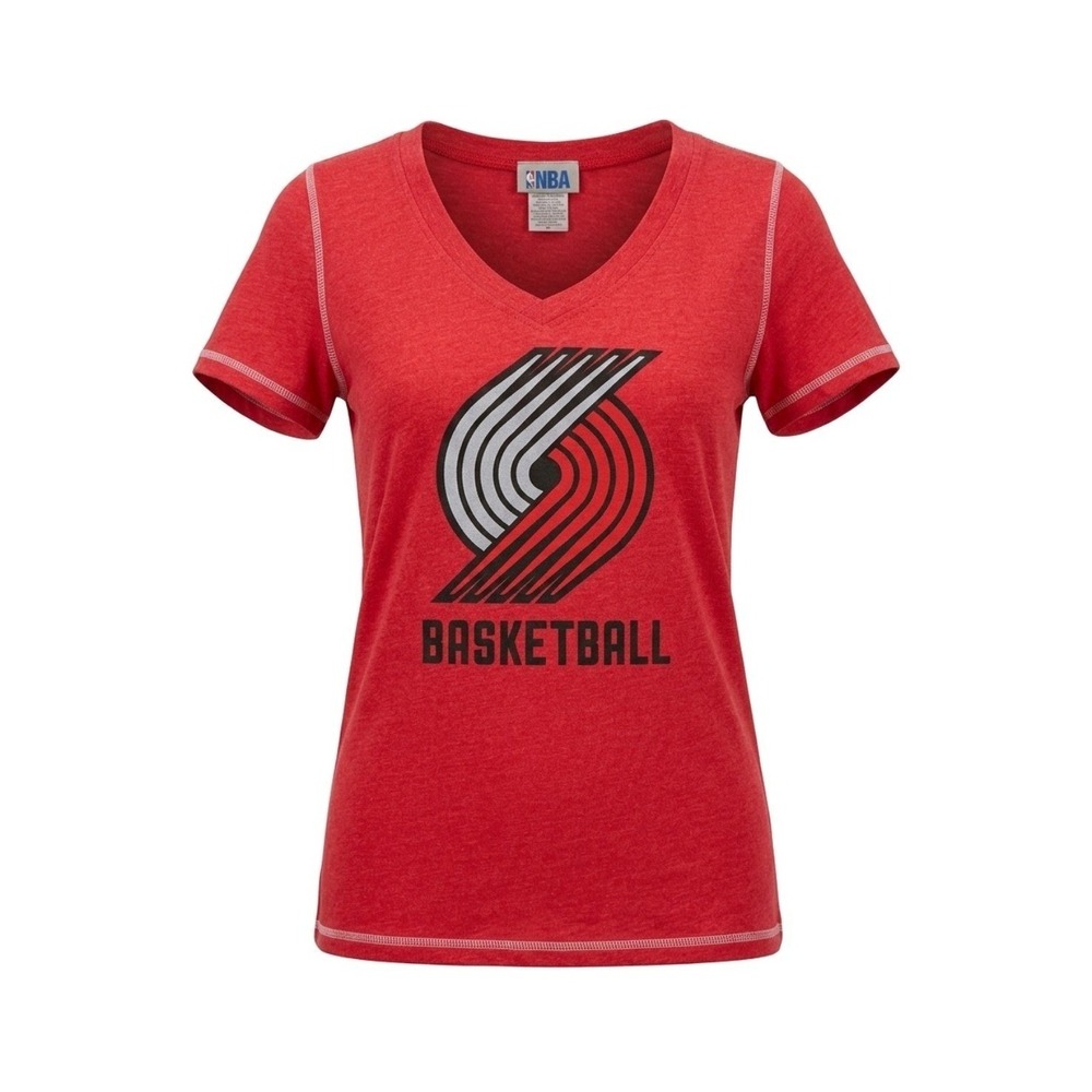 NBA Portland Trail Blazers Womens‎ V-Neck T-Shirt Red Heather Logo XL 1143